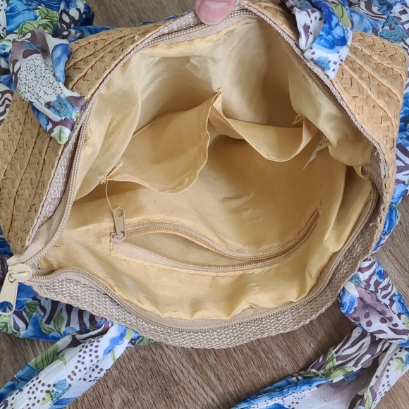 Blue Floral & Animal Print Straw Woven Shoulder Bag - Picture 6 of 9